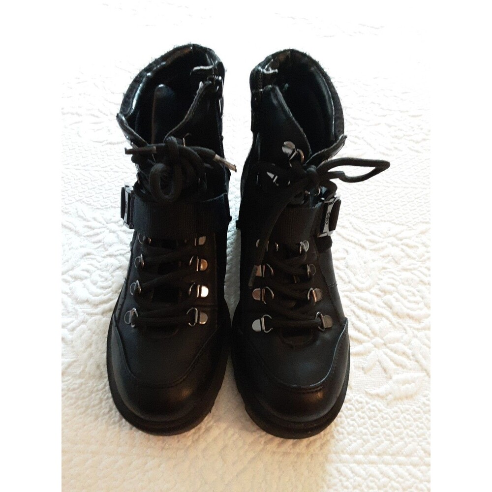 GBG Boots Women'Black Moto Ankle Combat  Buckle Strap Zip Grunge